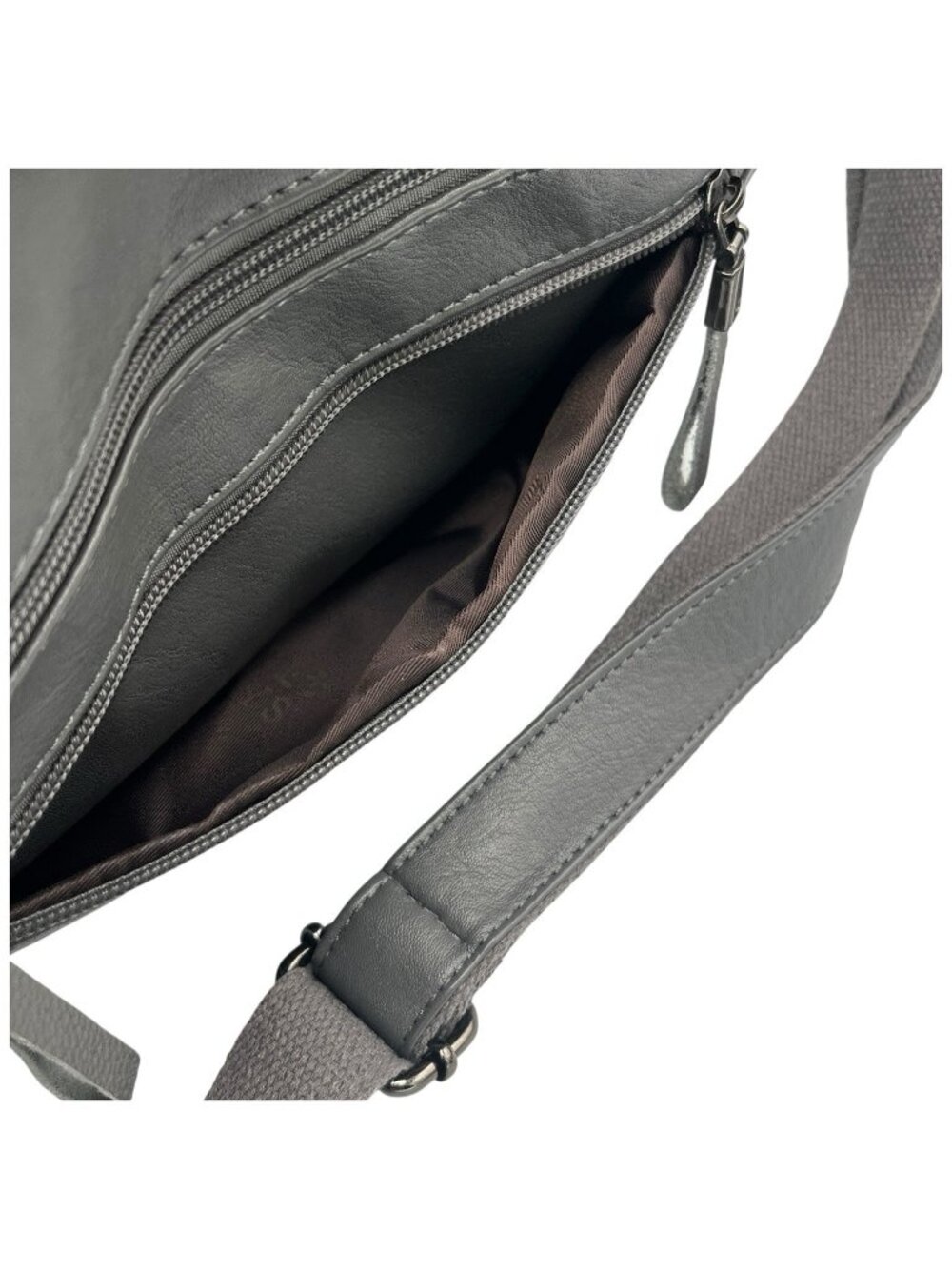 Mei Ya Shi Dun Gray Shoulder Crossover Purse 4 Zippered & 2 Snap Magnet Pockets - Picture 8 of 13
